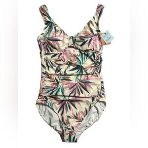 Shade & Shore Women’s Full Coverage Tropical Leaf One-Piece Swimsuit NWT